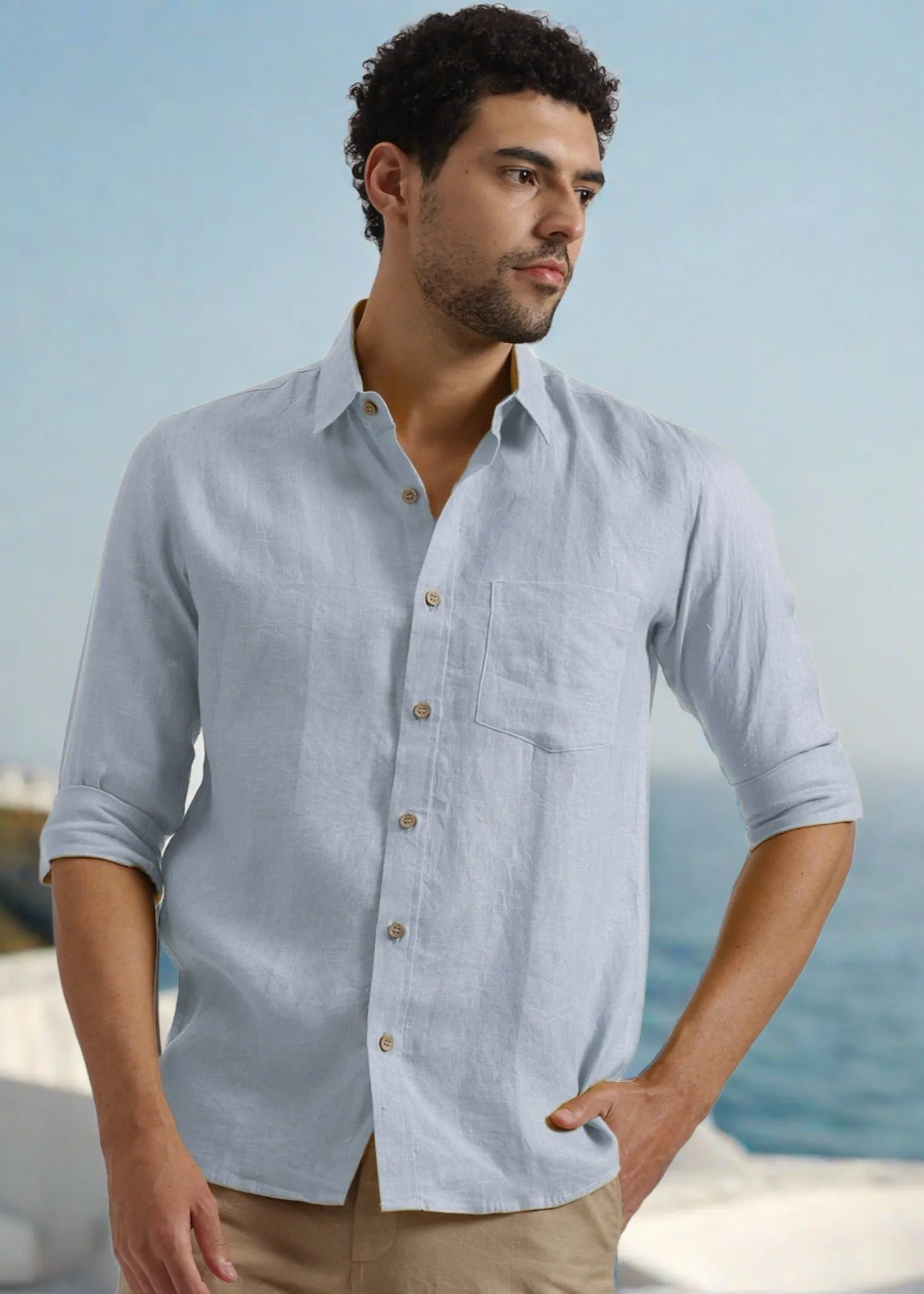 Harvey - Pure Linen Full Sleeve Shirt - Shutter Blue