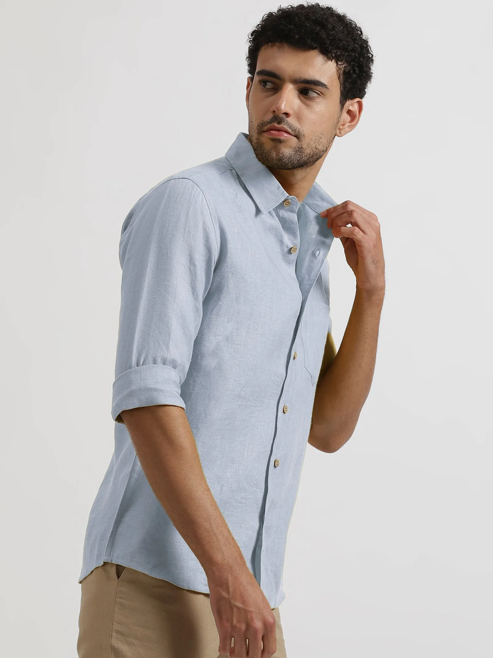Harvey - Pure Linen Full Sleeve Shirt - Shutter Blue