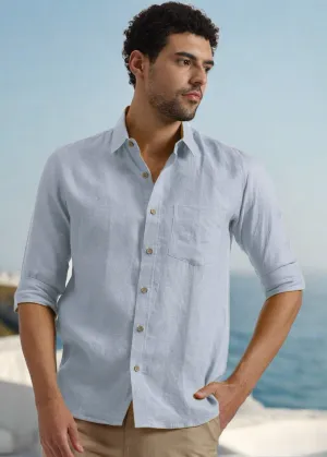 Harvey - Pure Linen Full Sleeve Shirt - Shutter Blue