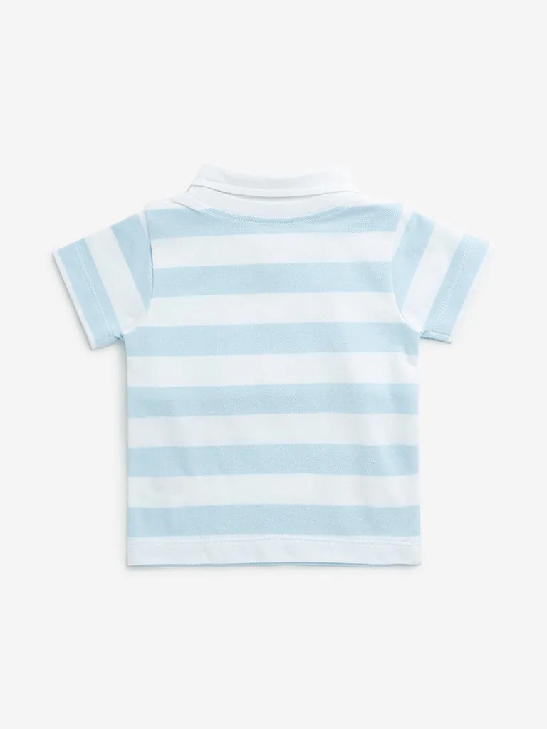 HOP Baby Light Blue Stripe Printed Cotton T-Shirt