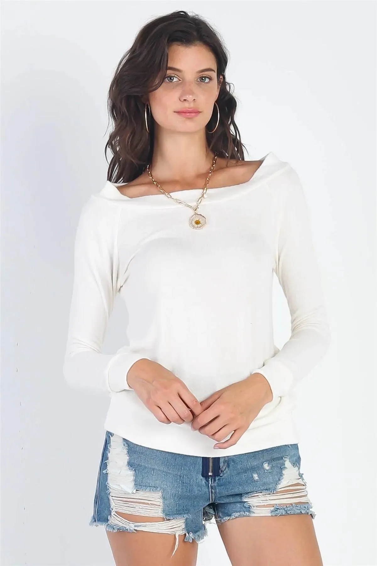 Ivory Soft Flannel Long Sleeve Top