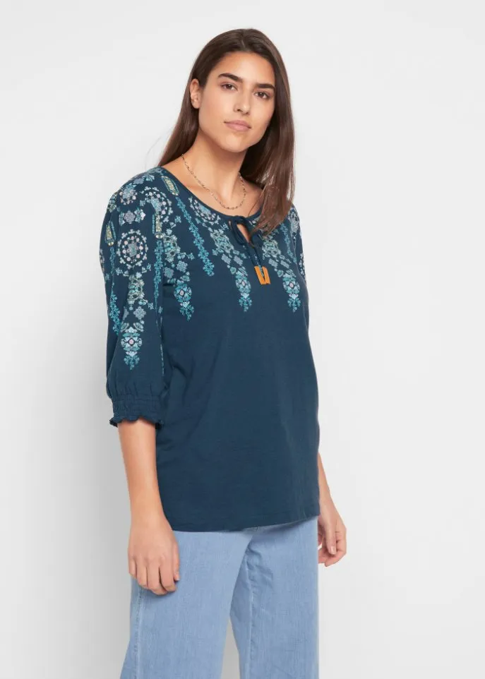 John Baner Jeanswear tunic shirt with 3/4 sleeves, blue