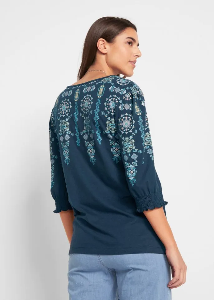 John Baner Jeanswear tunic shirt with 3/4 sleeves, blue