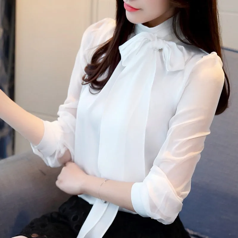 Joskaa Back To College Autmun long sleeve shirt women fashion womens tops and blouses 2024 solid bow stand collar office blouses women blusas 1286 40