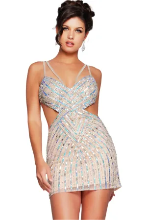 Jovani 400610 Size 00 Nude Short Cut Out Homecoming Dress Cocktail Beaded Sequin Formal Gown