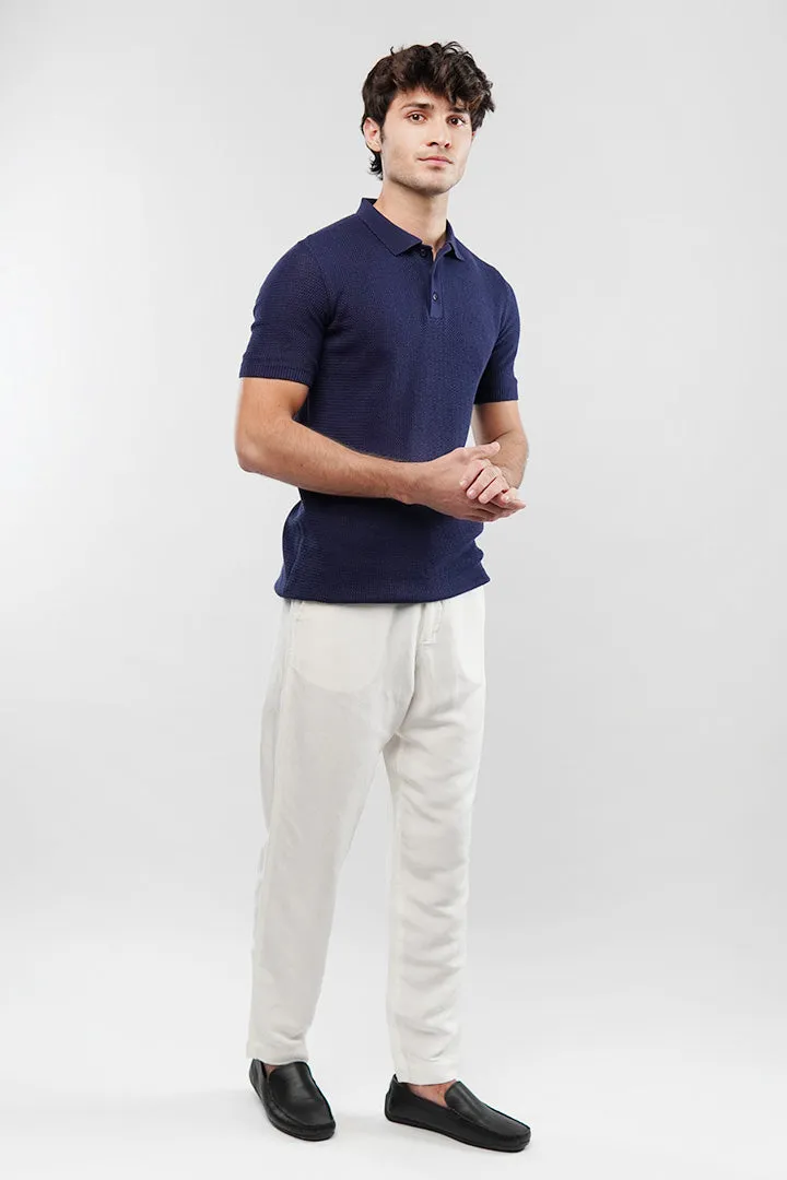Knitted Polo Shirt - Navy Blue