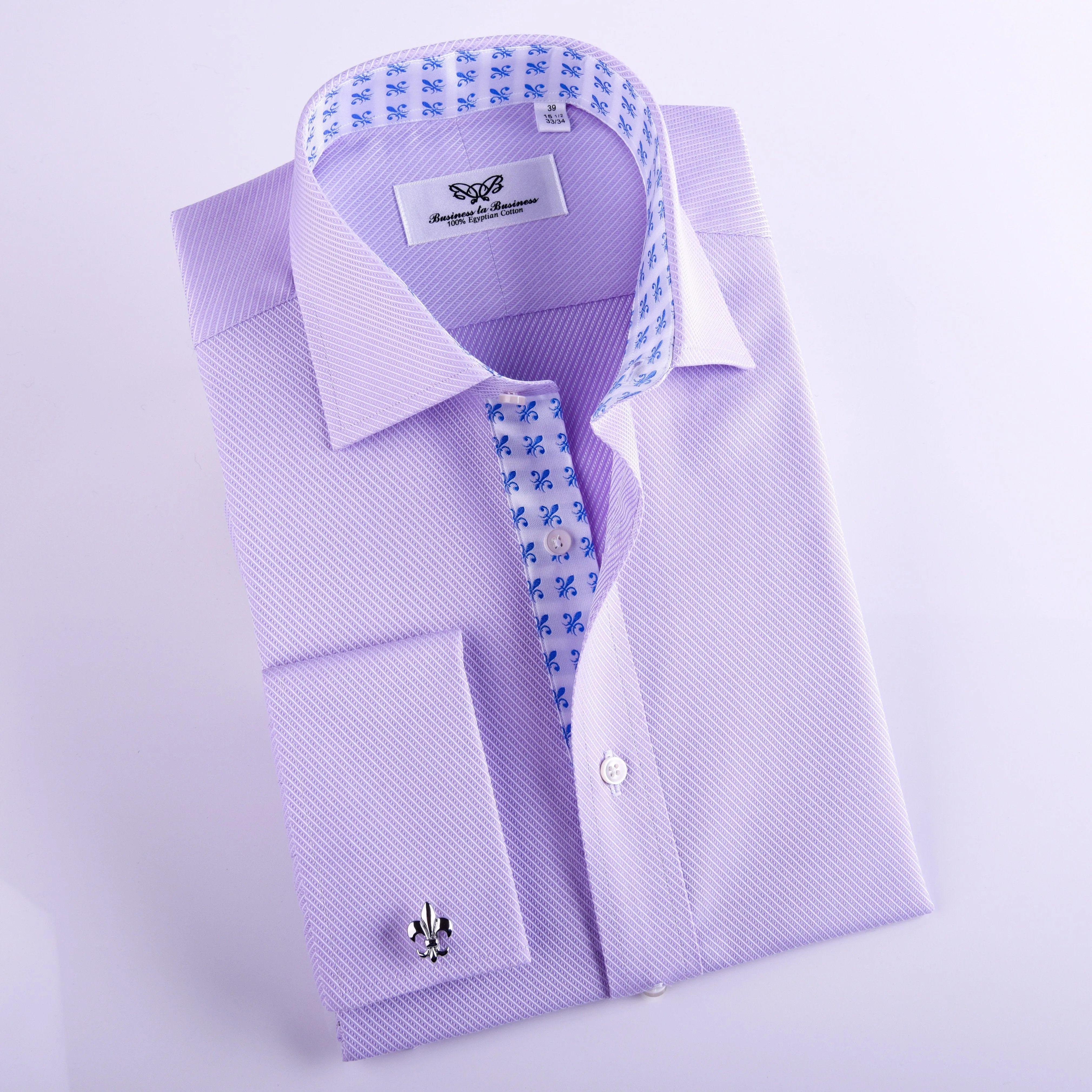 Lilac Designer Twill Formal Business Dress Shirt FLuer-De-Lis Inner-Lining Fashion
