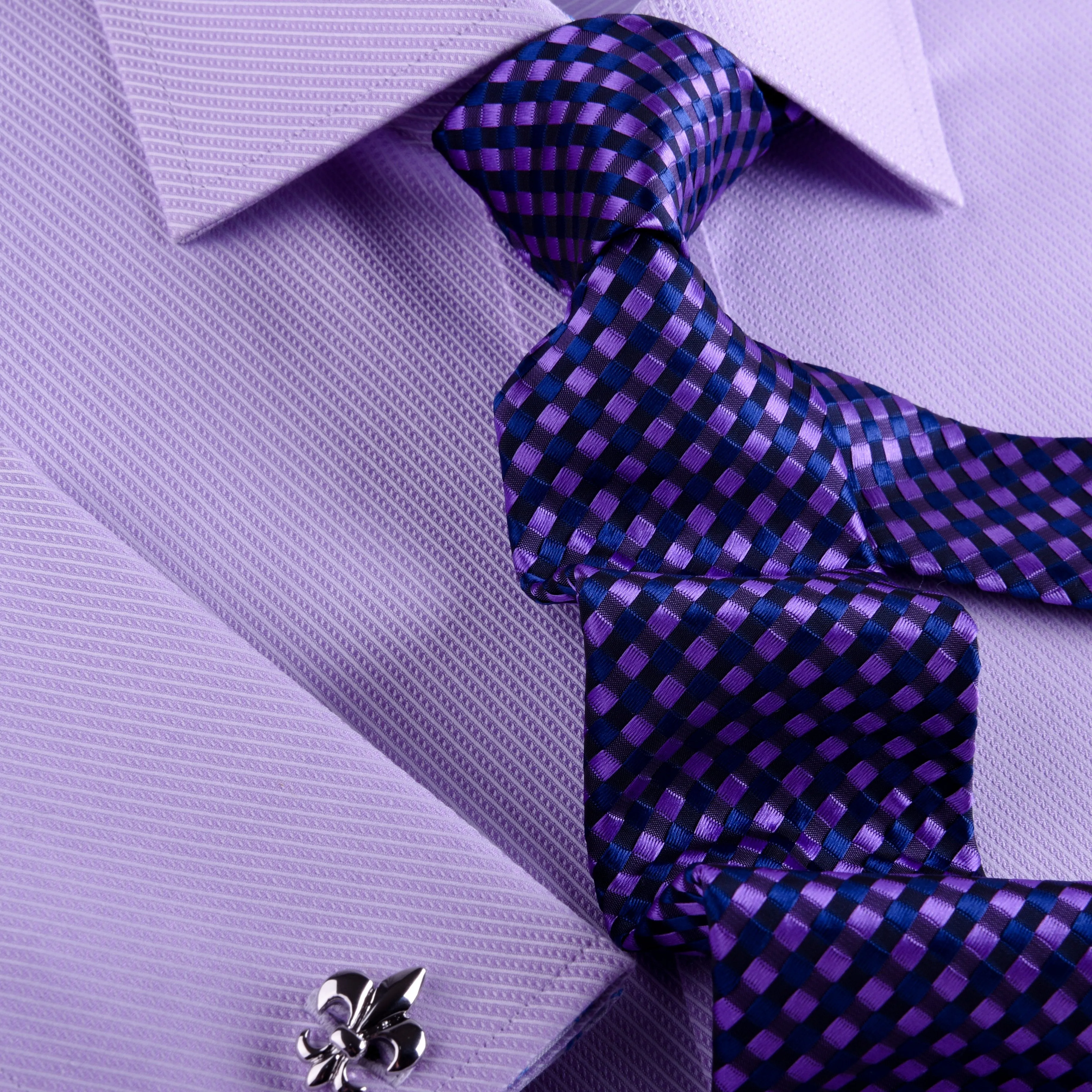 Lilac Designer Twill Formal Business Dress Shirt FLuer-De-Lis Inner-Lining Fashion