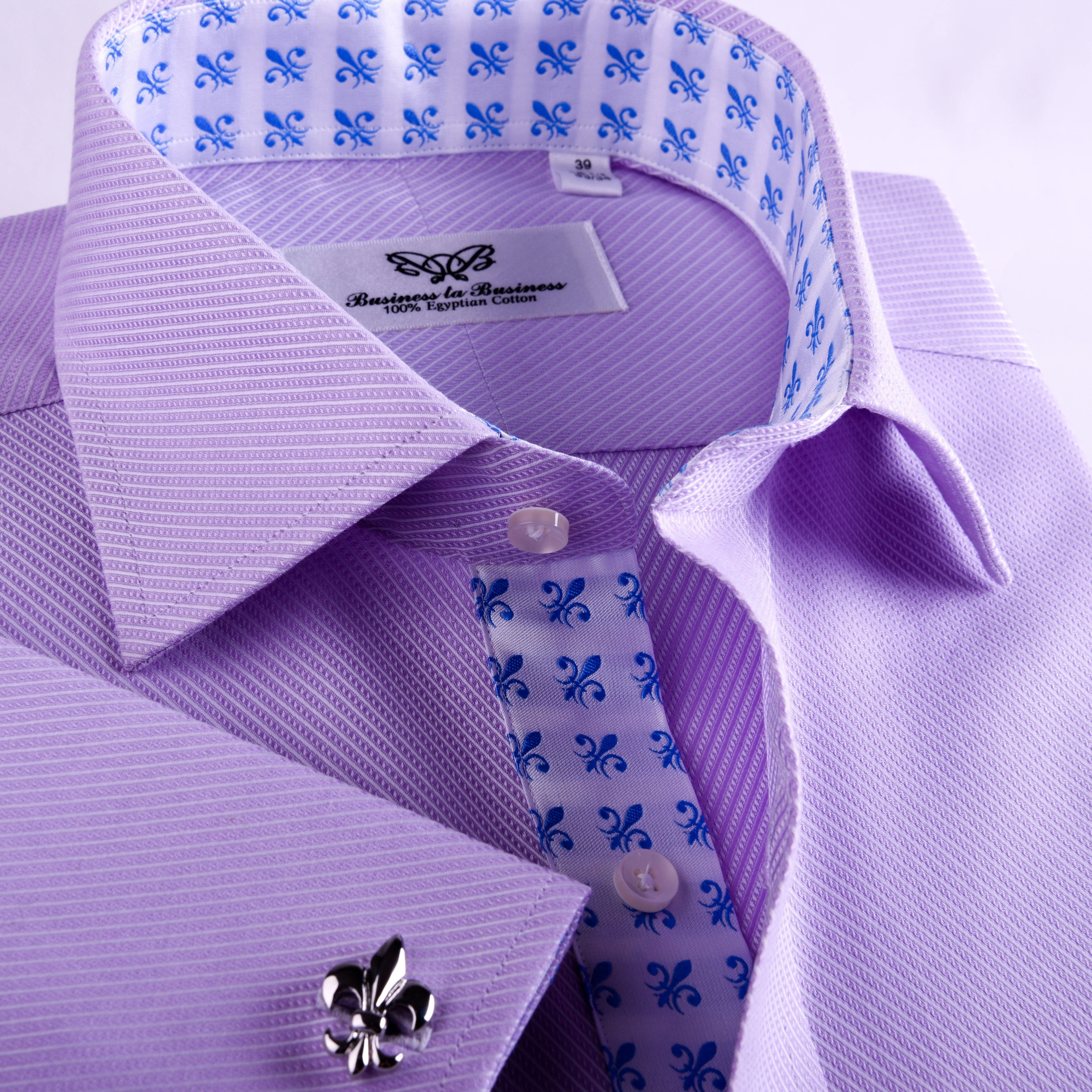Lilac Designer Twill Formal Business Dress Shirt FLuer-De-Lis Inner-Lining Fashion
