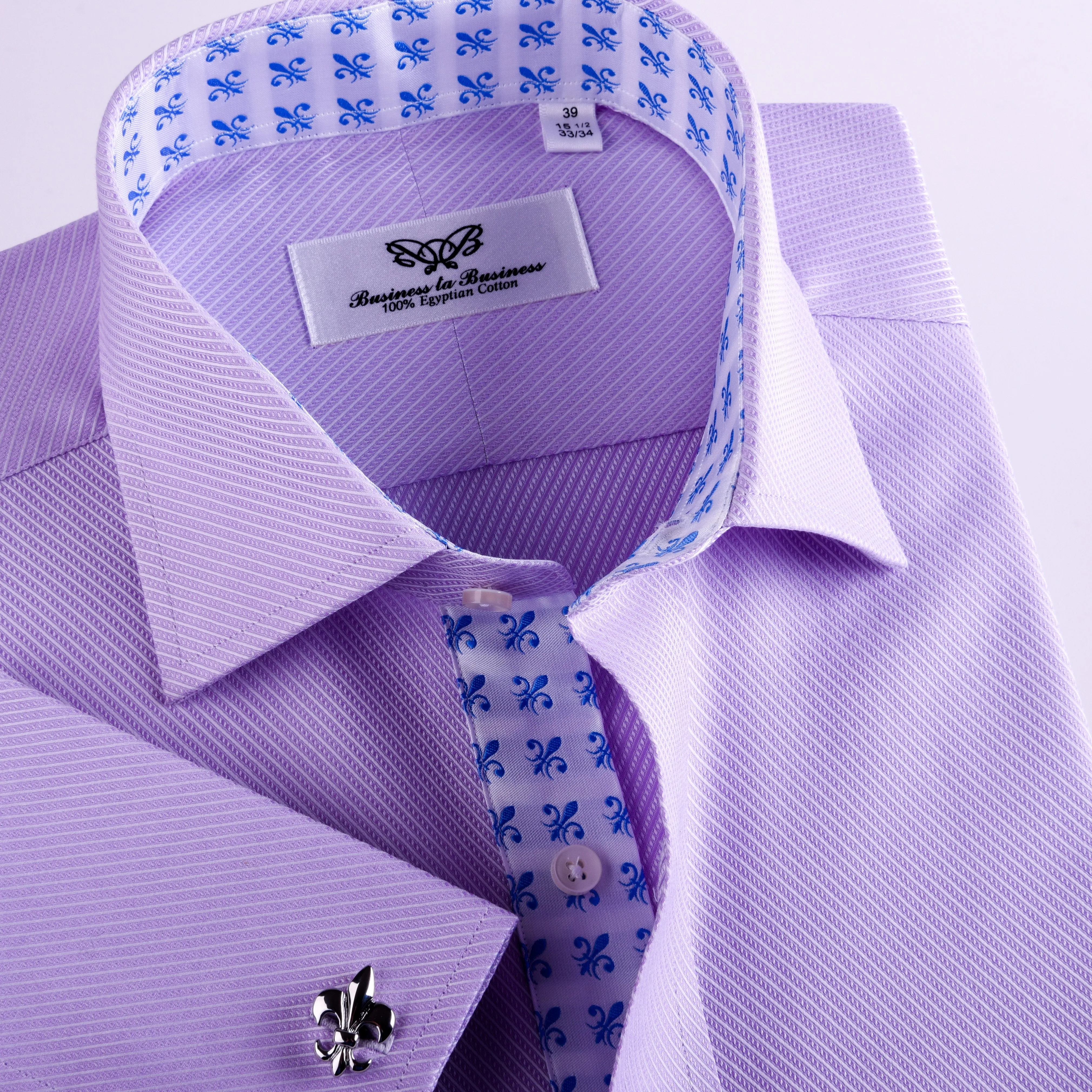 Lilac Designer Twill Formal Business Dress Shirt FLuer-De-Lis Inner-Lining Fashion