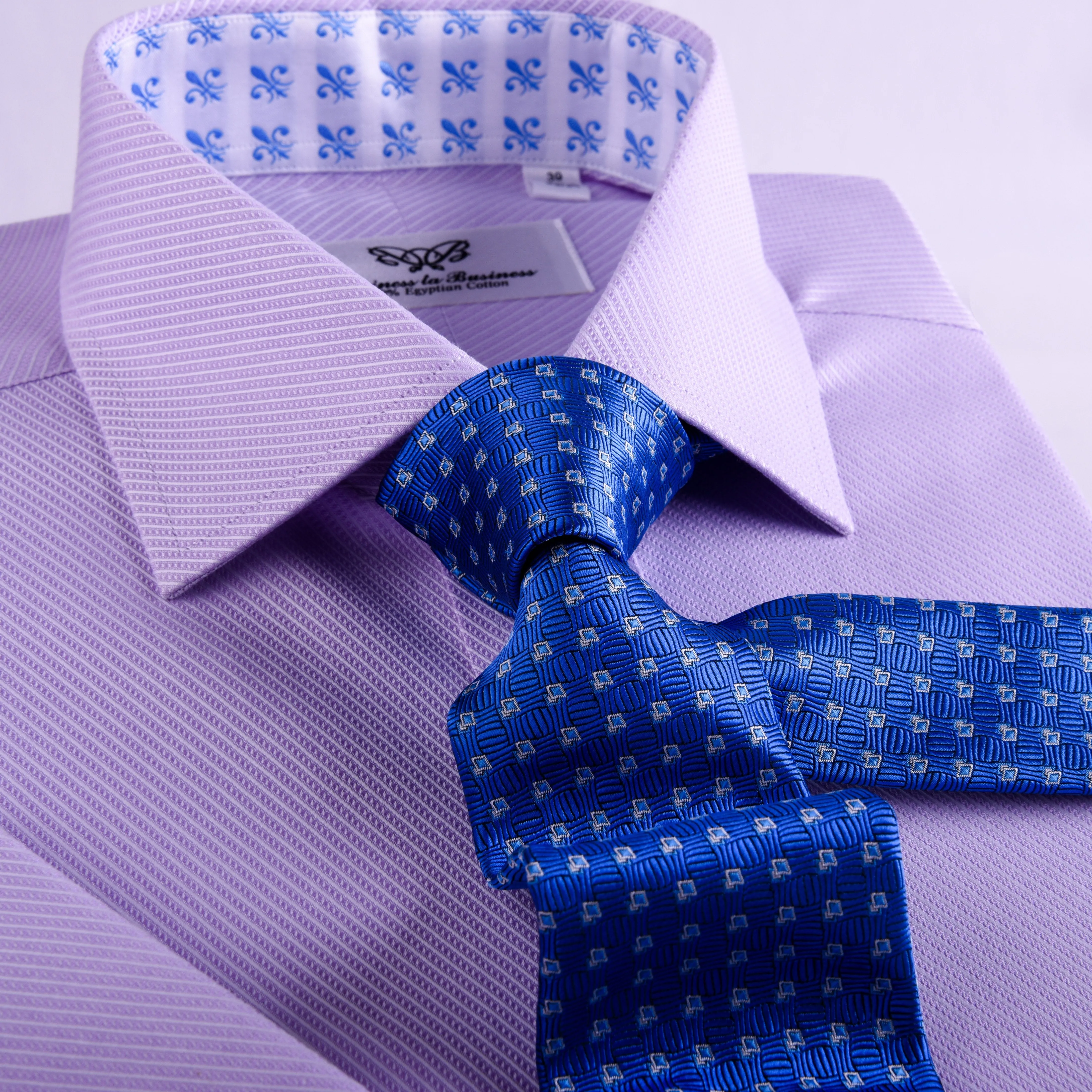 Lilac Designer Twill Formal Business Dress Shirt FLuer-De-Lis Inner-Lining Fashion