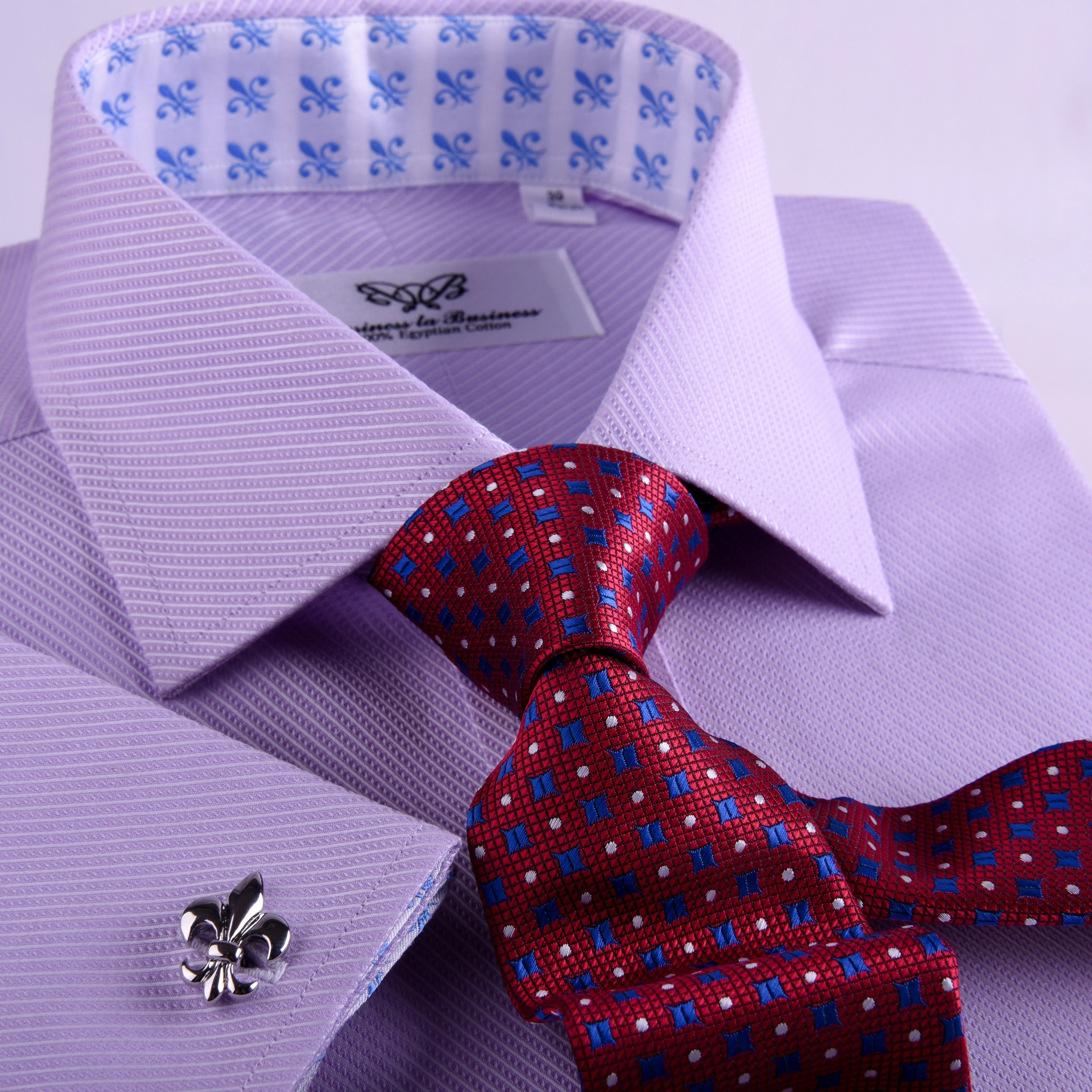 Lilac Designer Twill Formal Business Dress Shirt FLuer-De-Lis Inner-Lining Fashion
