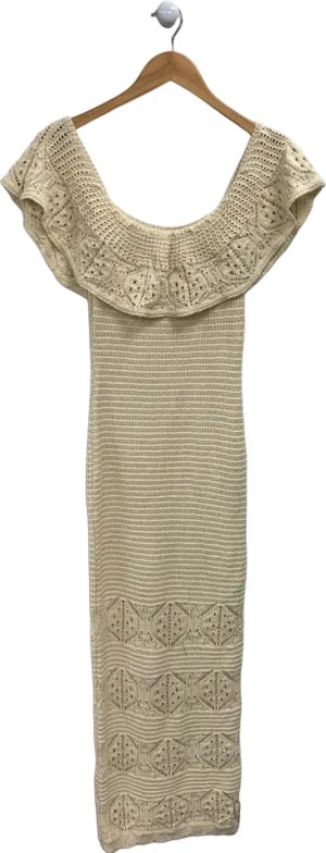 Lipsy Neutral Bardot Crochet Maxi Dress UK 8