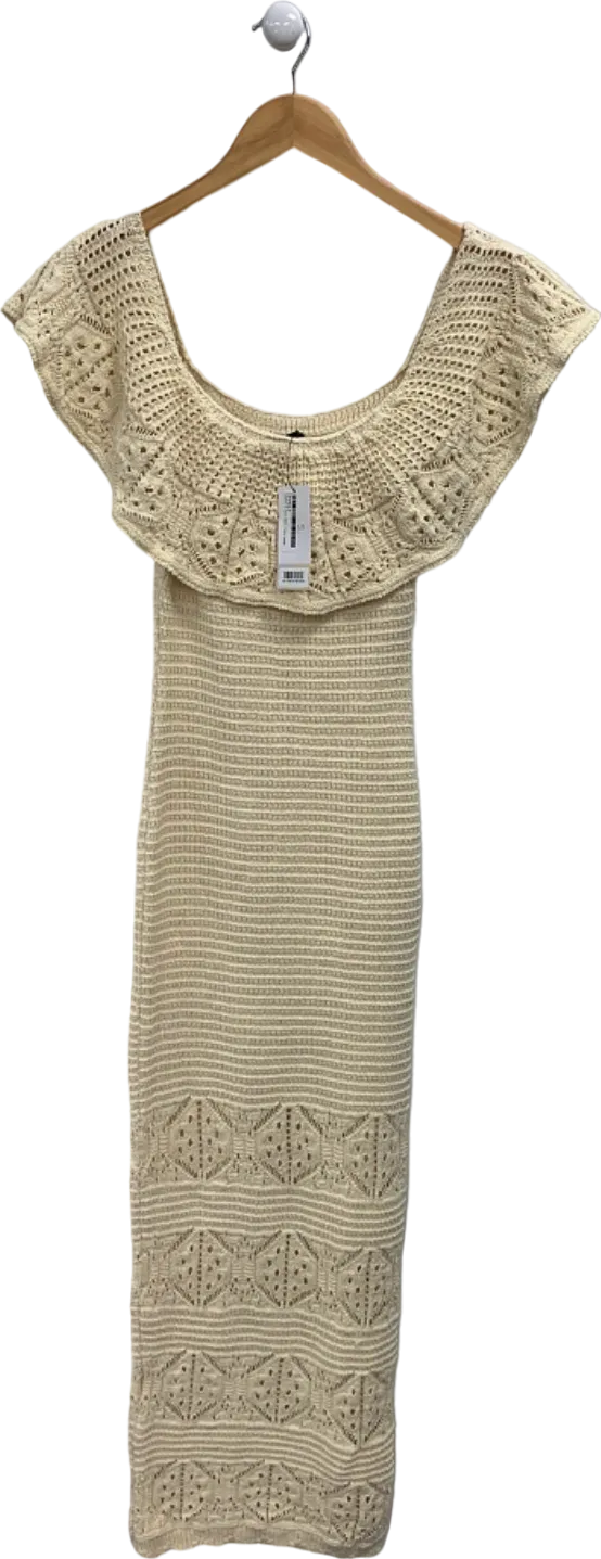 Lipsy Neutral Bardot Crochet Maxi Dress UK 8