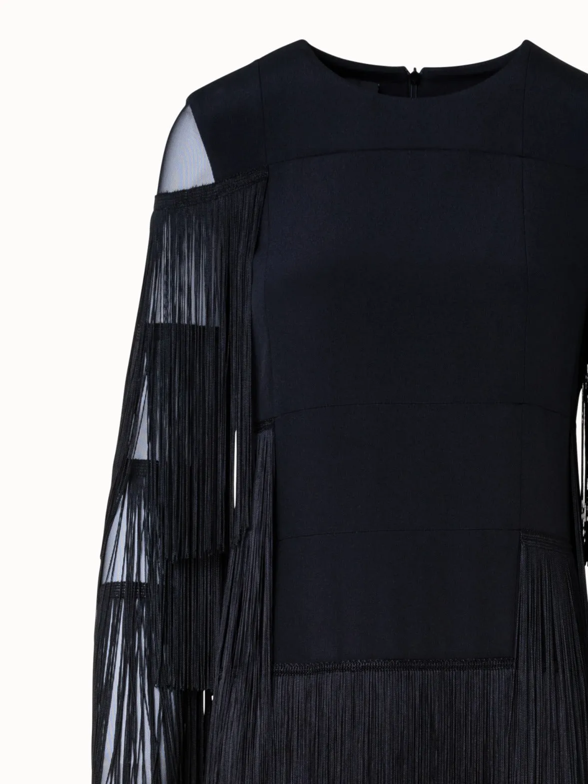 Long Silk Evening Dress with Fringes