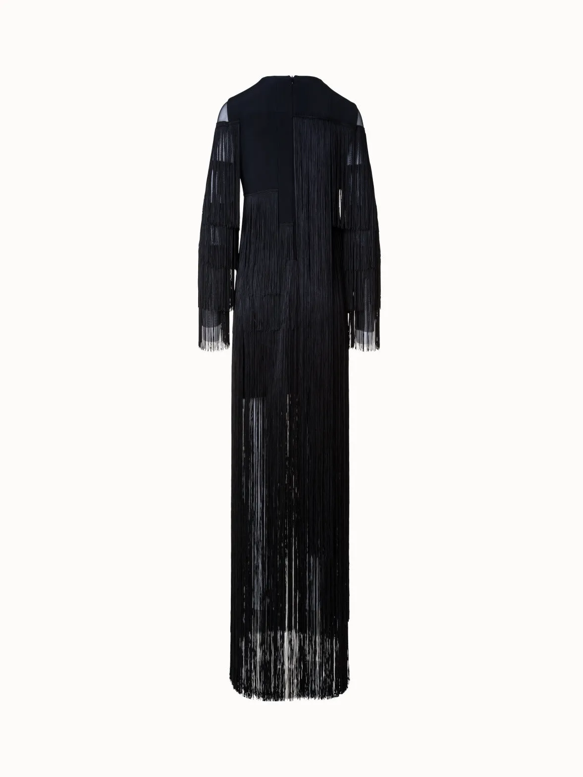 Long Silk Evening Dress with Fringes