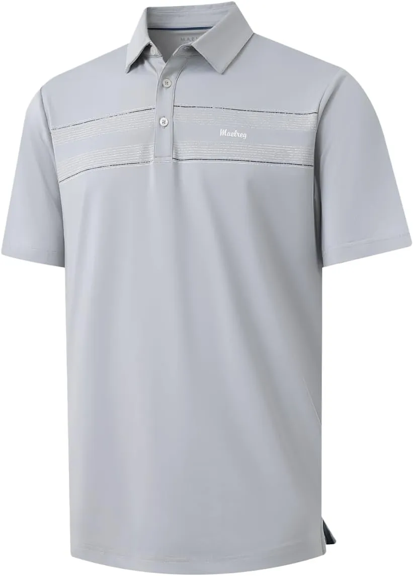 M MAELREG Golf Shirts for Men Quick Dry Short Sleeve Casual Stylish Moisture Wicking Chest Print Collared Mens Polo Shirts