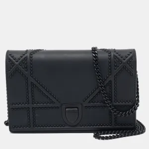 Matte Black Leather Studded Diorama Wallet on Chain