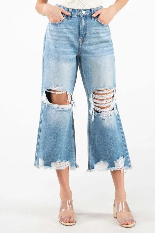Medium Blue High Rise Crop Straight Women Jeans
