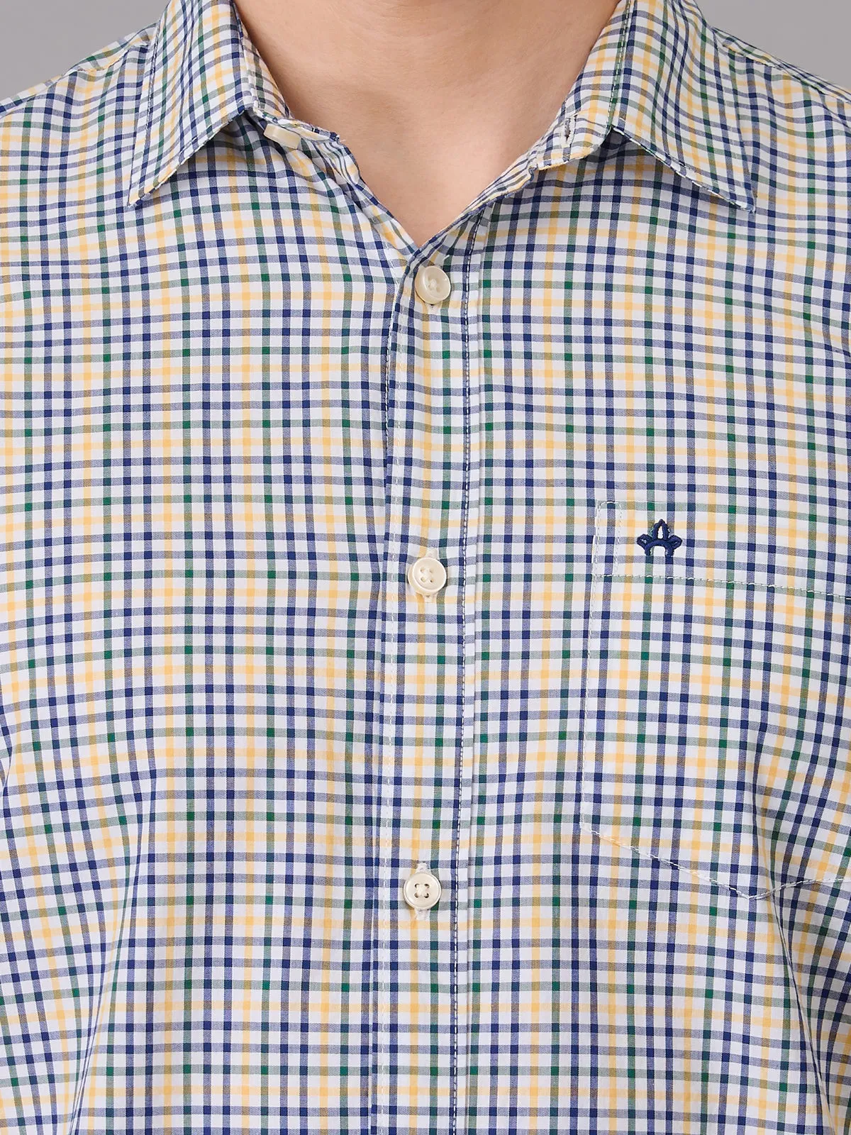 Men Ivory and Blue Checks Shirt (GBHM23ED11)
