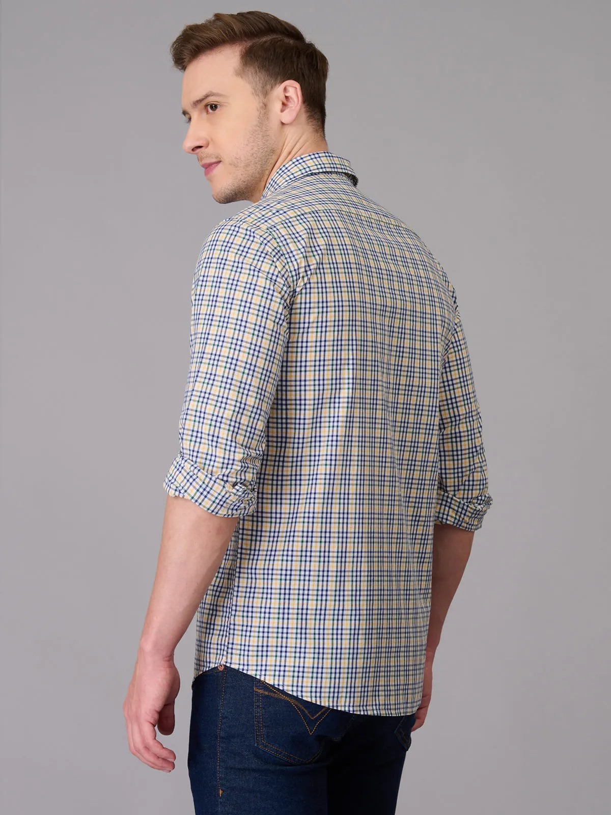 Men Ivory and Blue Checks Shirt (GBHM23ED11)