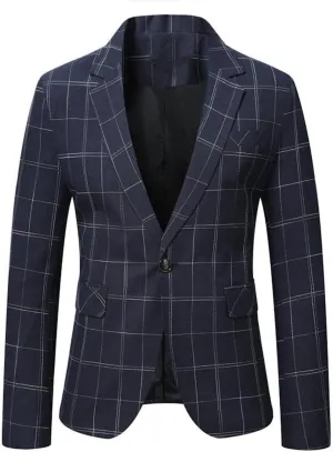 Men's Checked Blazer Notch Lapel Checked One Button Homecoming Jacket