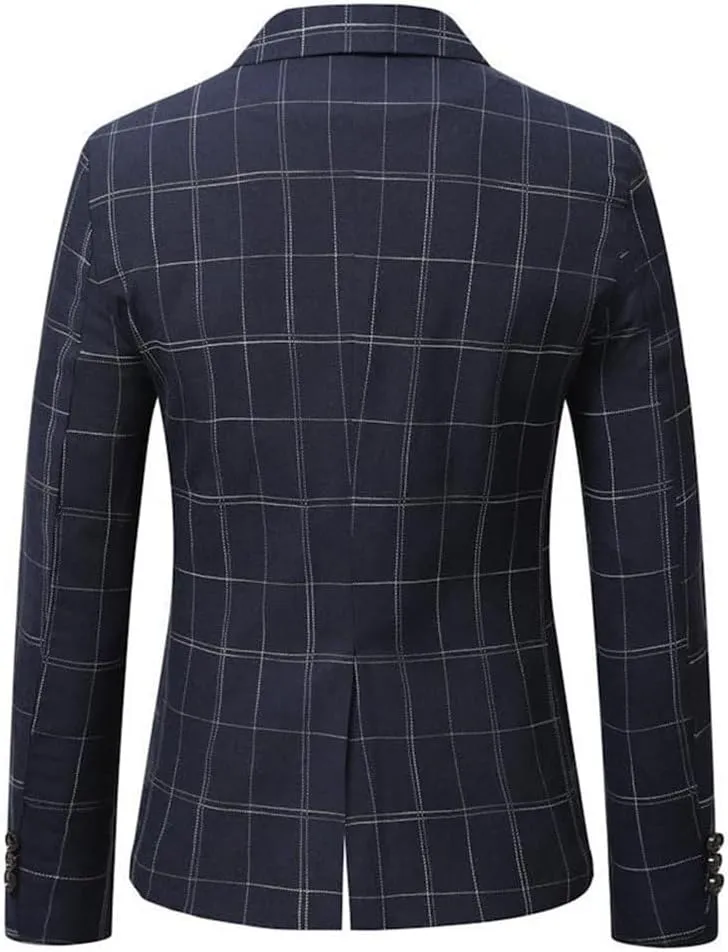 Men's Checked Blazer Notch Lapel Checked One Button Homecoming Jacket