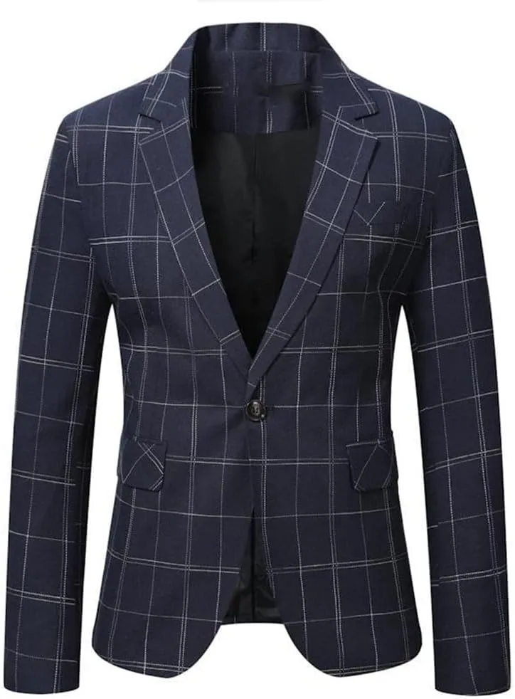 Men's Checked Blazer Notch Lapel Checked One Button Homecoming Jacket