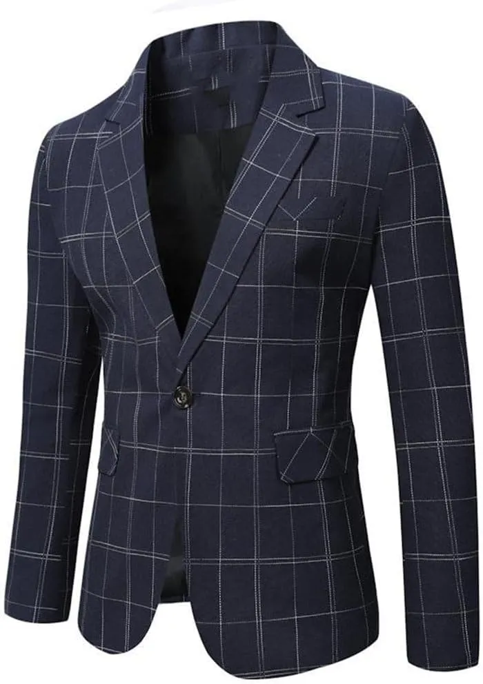 Men's Checked Blazer Notch Lapel Checked One Button Homecoming Jacket