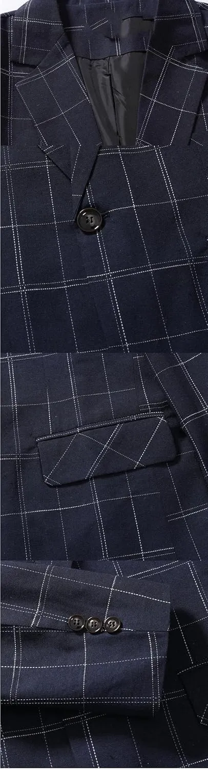 Men's Checked Blazer Notch Lapel Checked One Button Homecoming Jacket
