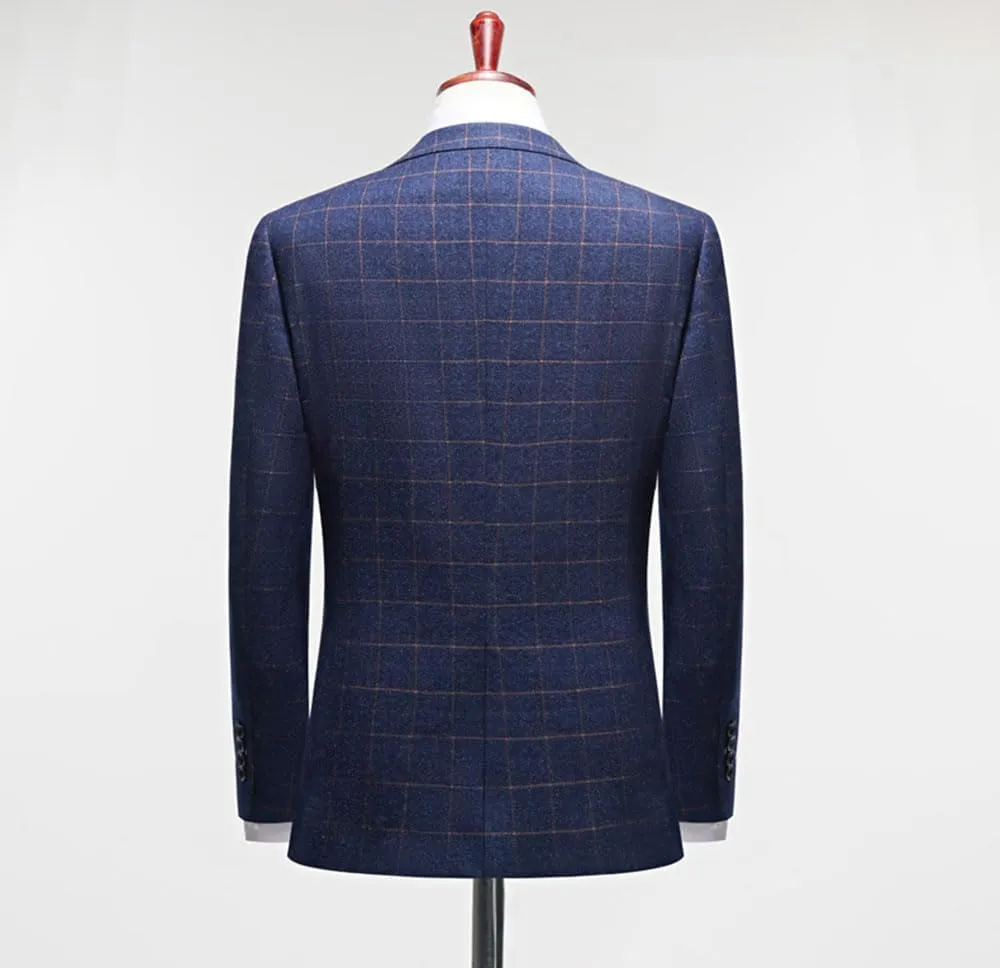Men's Checked Blazer Office Notch Lapel Single Breasted Button Coat