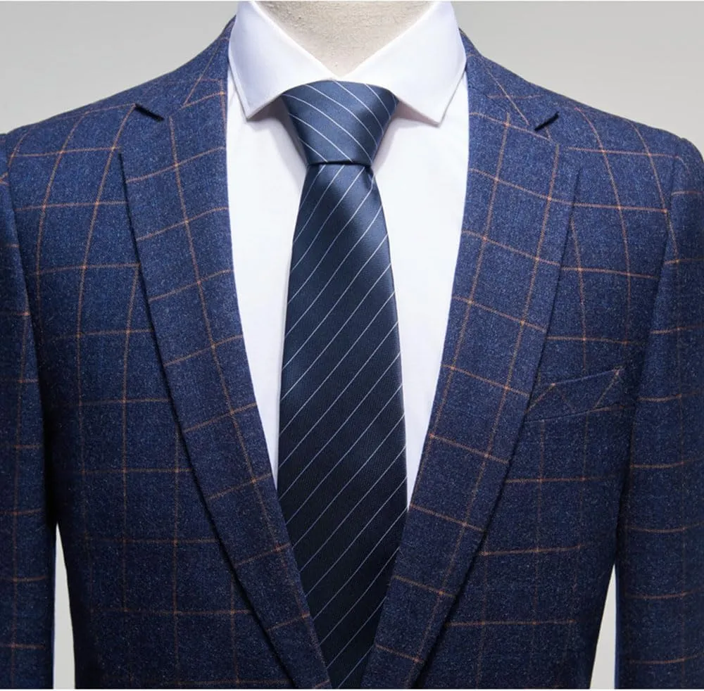 Men's Checked Blazer Office Notch Lapel Single Breasted Button Coat