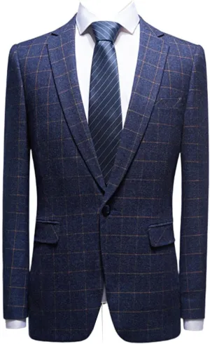 Men's Checked Blazer Office Notch Lapel Single Breasted Button Coat