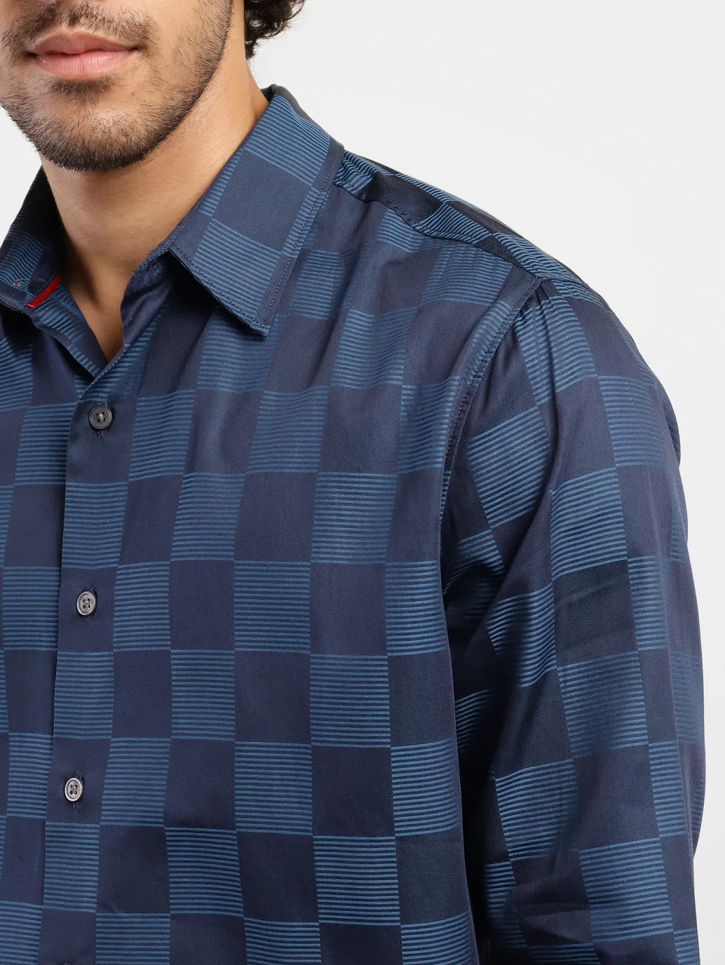 Men's Checkered Slim Fit Shirt Blue