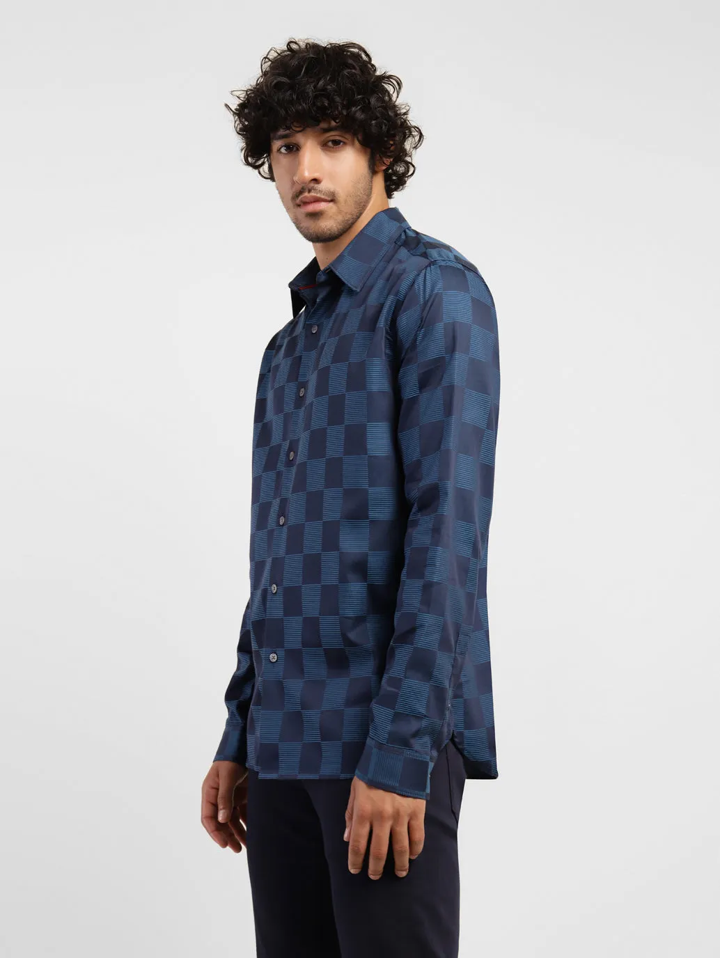 Men's Checkered Slim Fit Shirt Blue