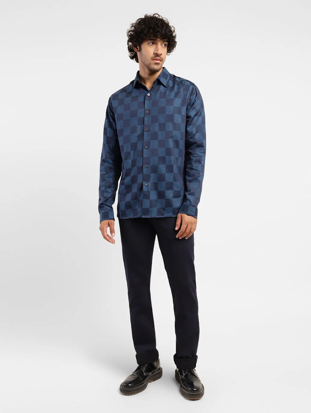 Men's Checkered Slim Fit Shirt Blue
