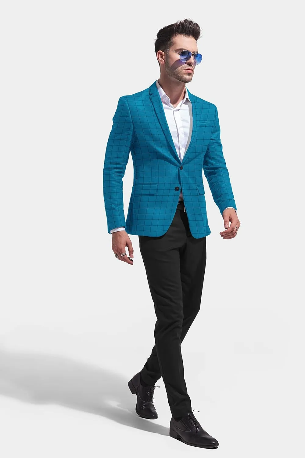 Men's Cotton Plaid Blazer Checked 2 Button Long Sleeve Regular Daily Fit Suit Jacket Business Lightweight Casual Sport Coat