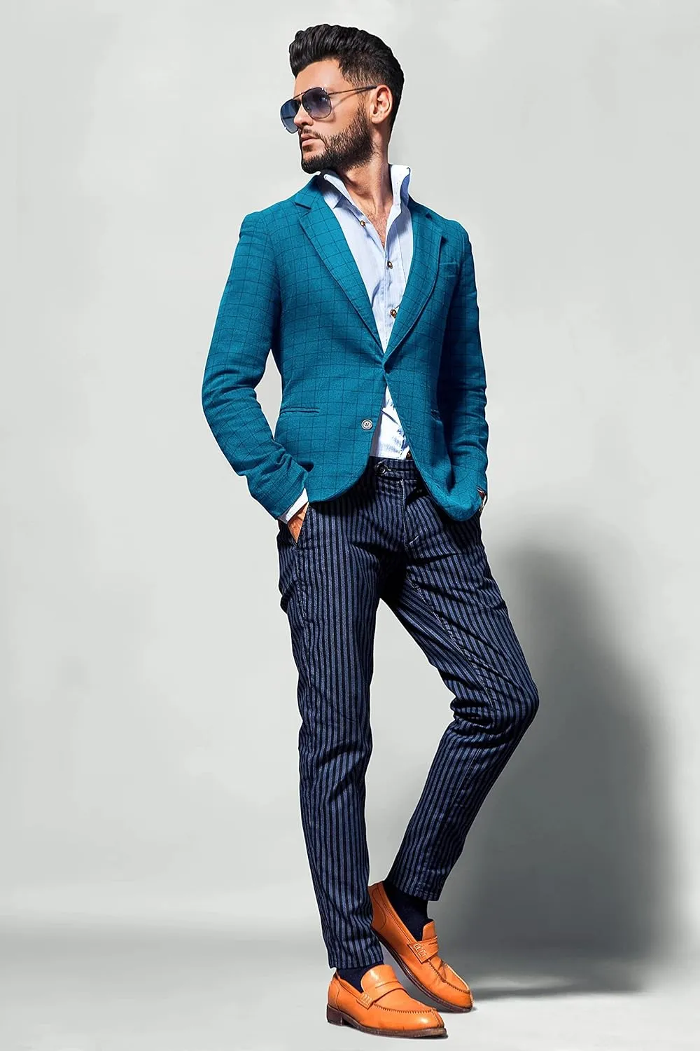 Men's Cotton Plaid Blazer Checked 2 Button Long Sleeve Regular Daily Fit Suit Jacket Business Lightweight Casual Sport Coat