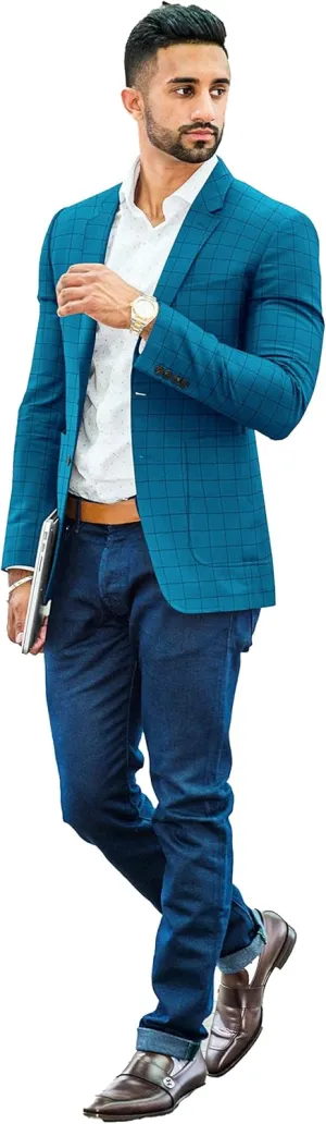 Men's Cotton Plaid Blazer Checked 2 Button Long Sleeve Regular Daily Fit Suit Jacket Business Lightweight Casual Sport Coat