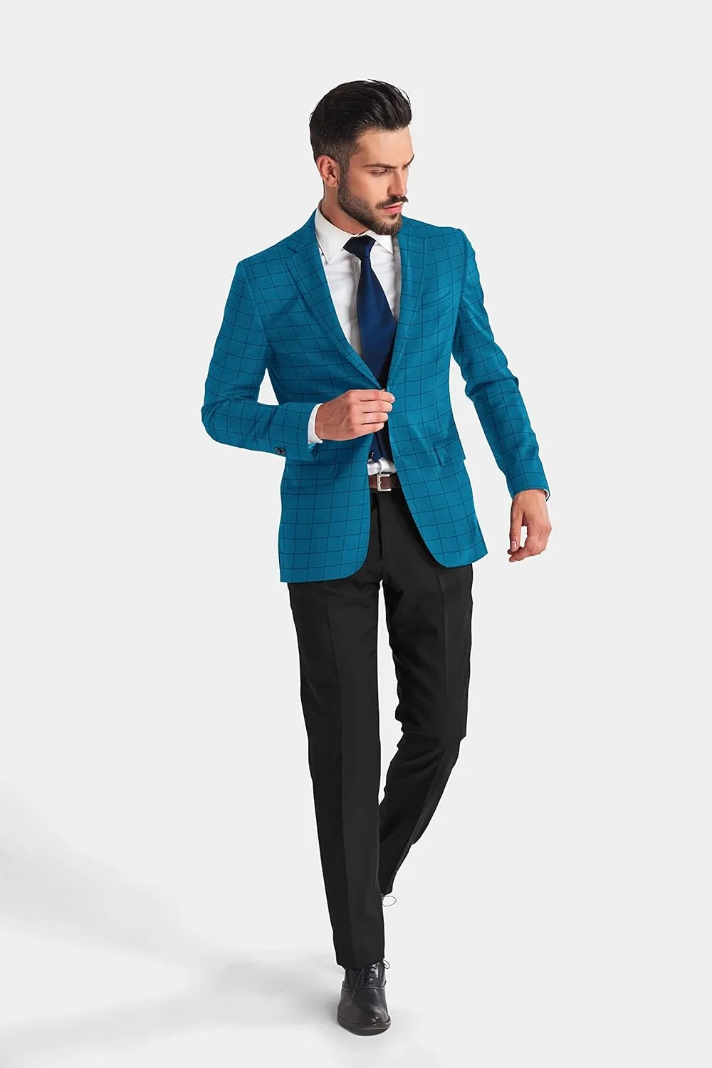 Men's Cotton Plaid Blazer Checked 2 Button Long Sleeve Regular Daily Fit Suit Jacket Business Lightweight Casual Sport Coat