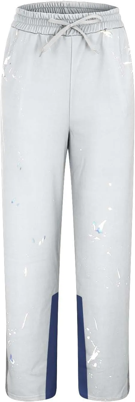 Mens Stacked Flared Jogger Sweatpants Patchwork Casual Y2K Wide Leg Track Pants Hippie Printed Bell Bottom Pants