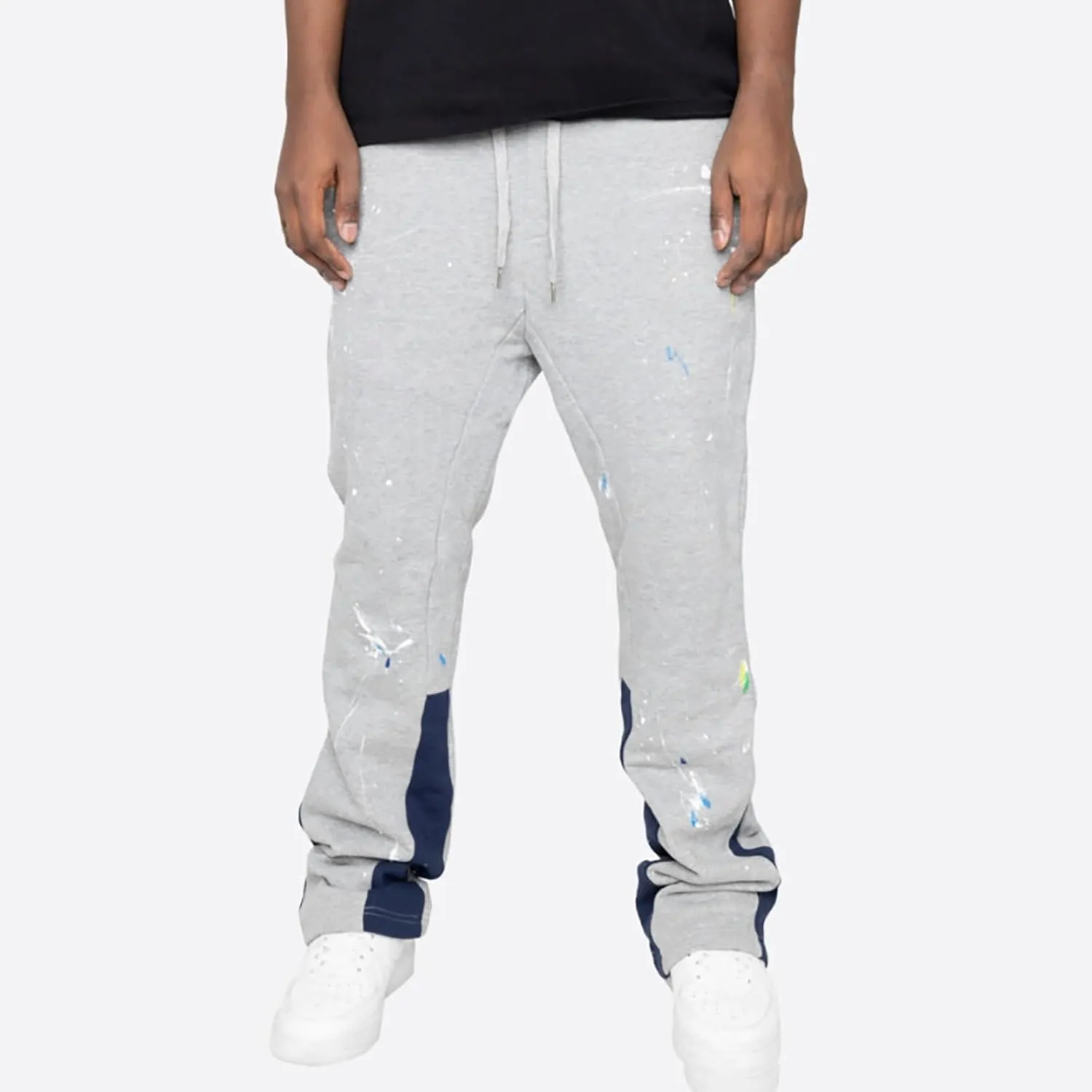 Mens Stacked Flared Jogger Sweatpants Patchwork Casual Y2K Wide Leg Track Pants Hippie Printed Bell Bottom Pants