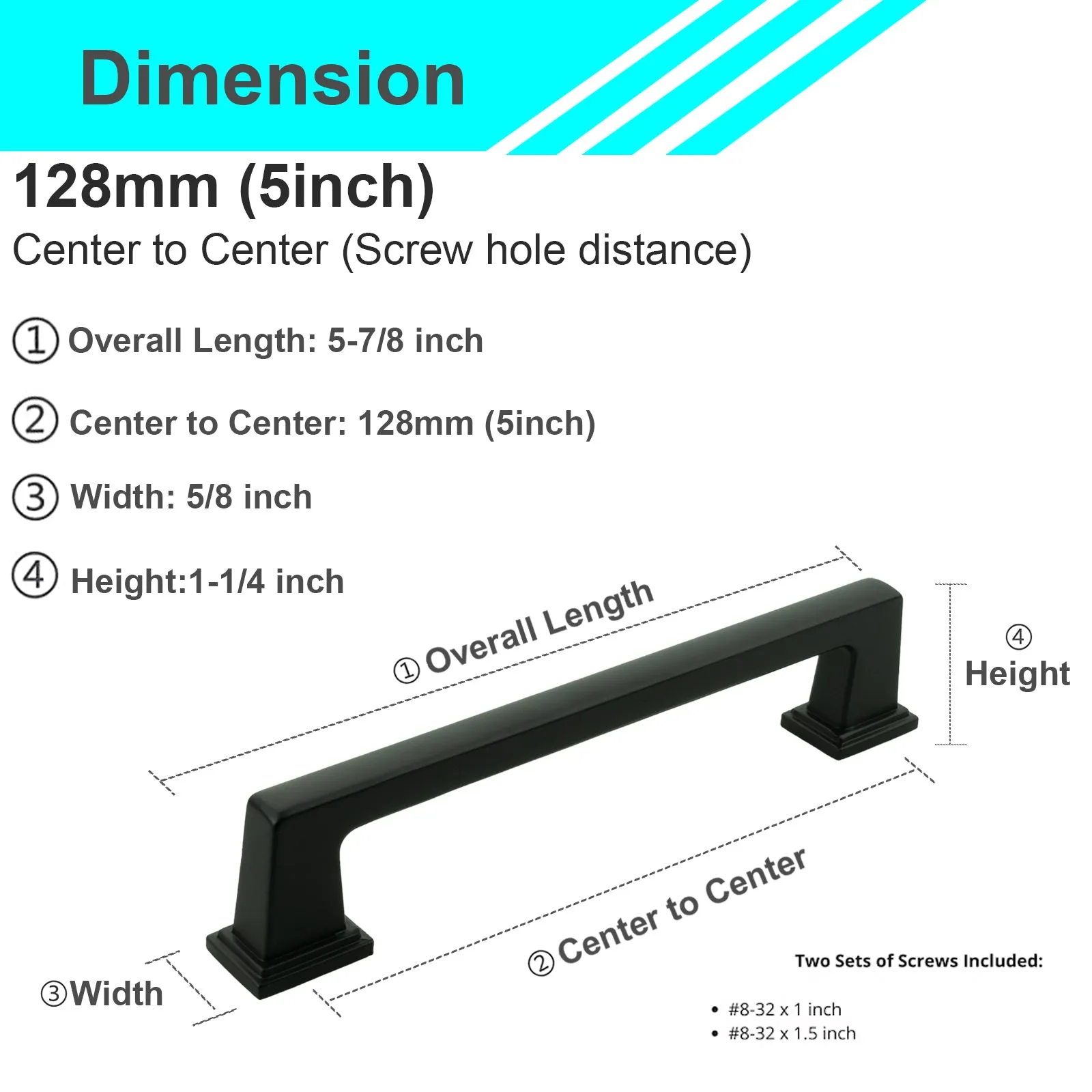 MH1654 Solid Matte Black Cabinet Pulls Handles