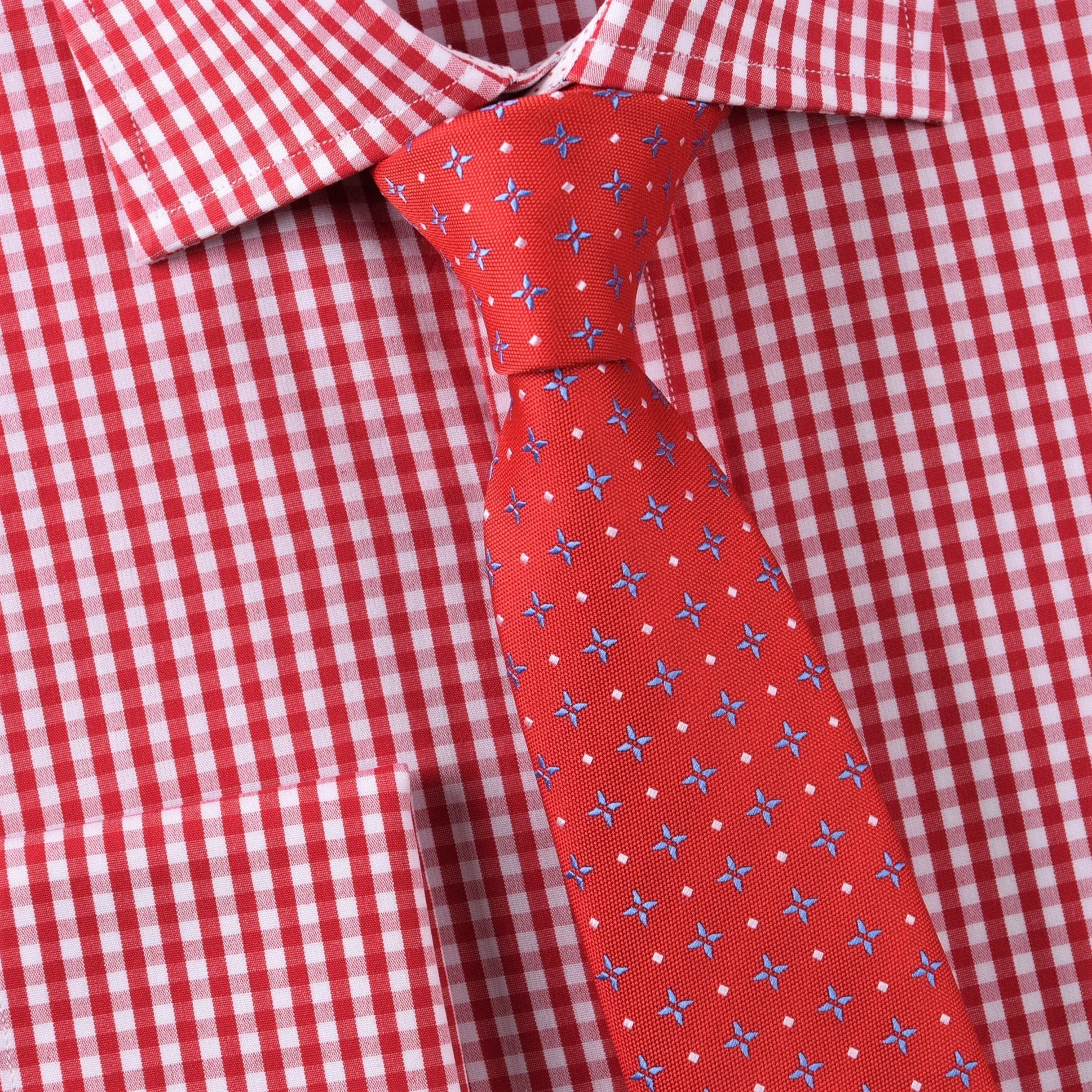 Mini Small Red Gingham Check Pindot Business Formal Dress Shirt