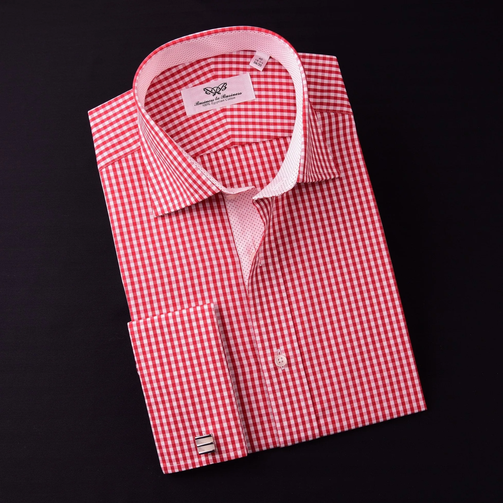Mini Small Red Gingham Check Pindot Business Formal Dress Shirt