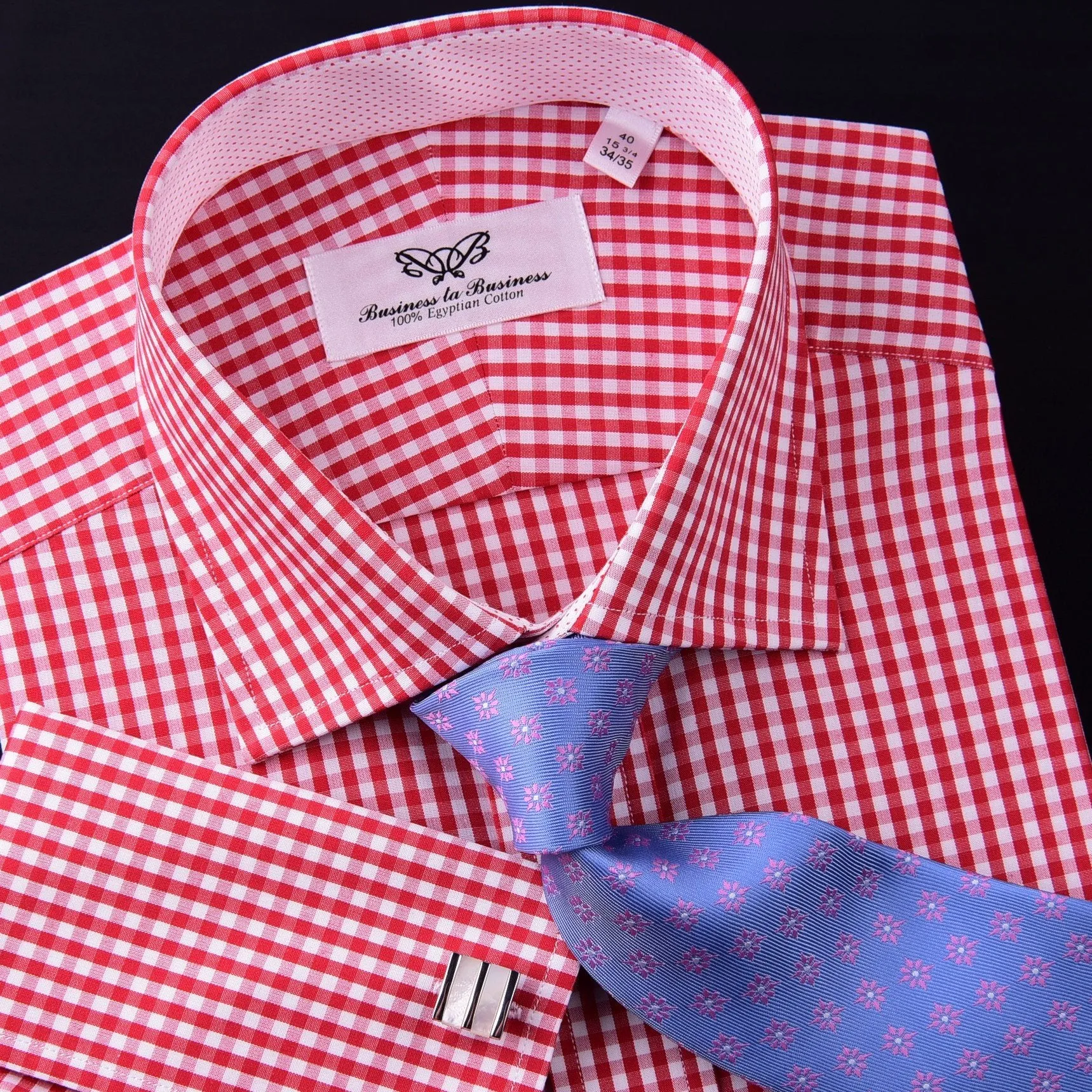 Mini Small Red Gingham Check Pindot Business Formal Dress Shirt