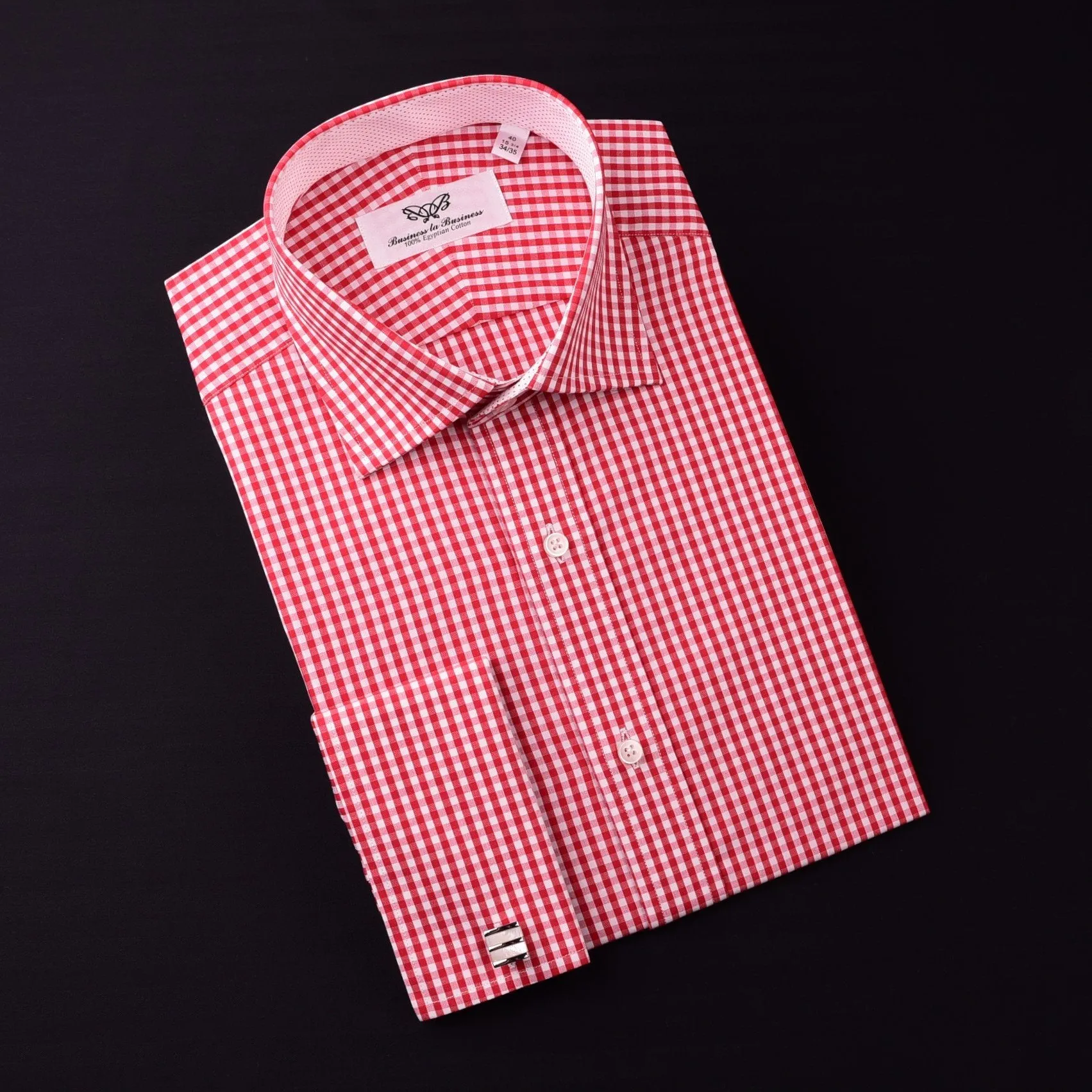 Mini Small Red Gingham Check Pindot Business Formal Dress Shirt