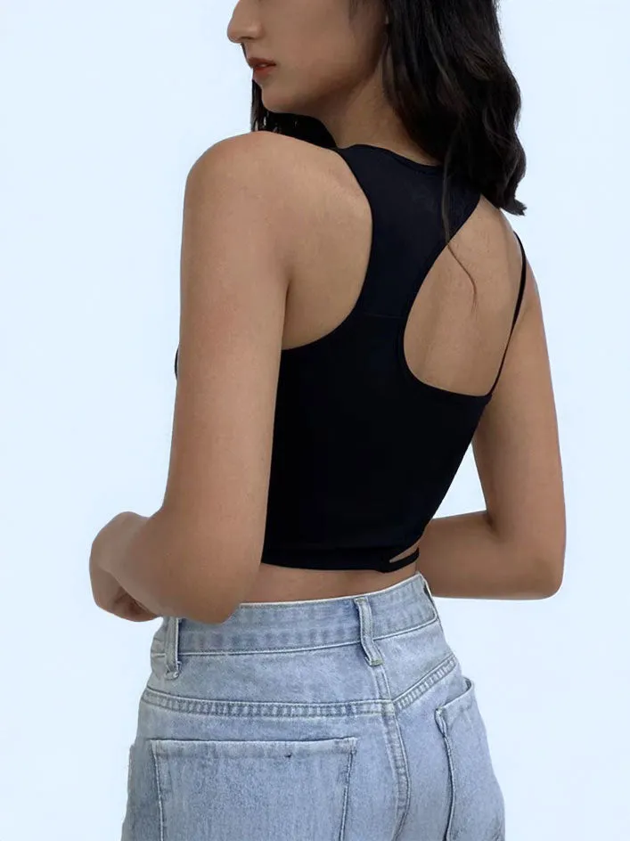 MODERN ASYMMETRICAL CUT BLACK COTTON CROP TOP