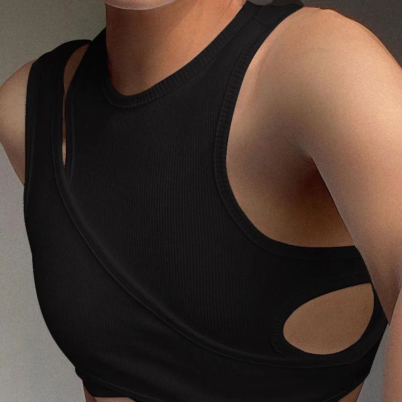 MODERN ASYMMETRICAL CUT BLACK COTTON CROP TOP