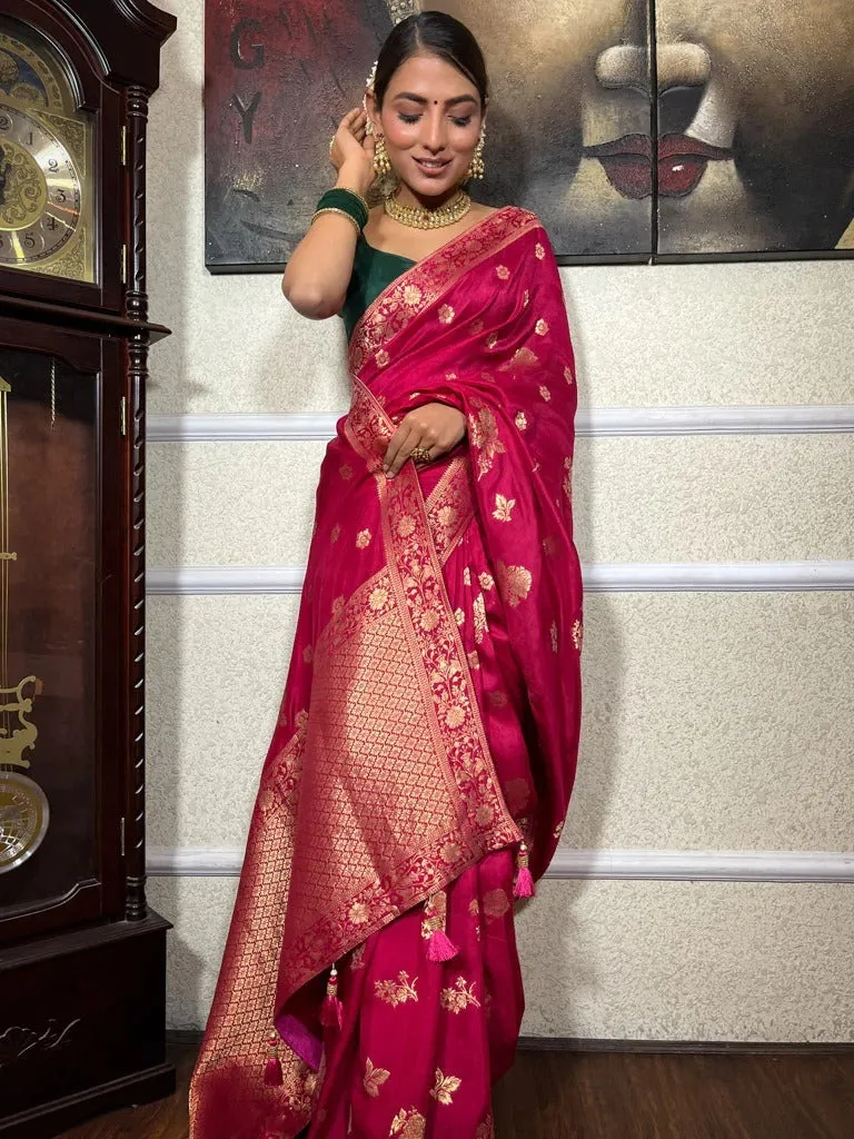Moiety Dark Pink Soft Silk Saree With Desirable Blouse Piece